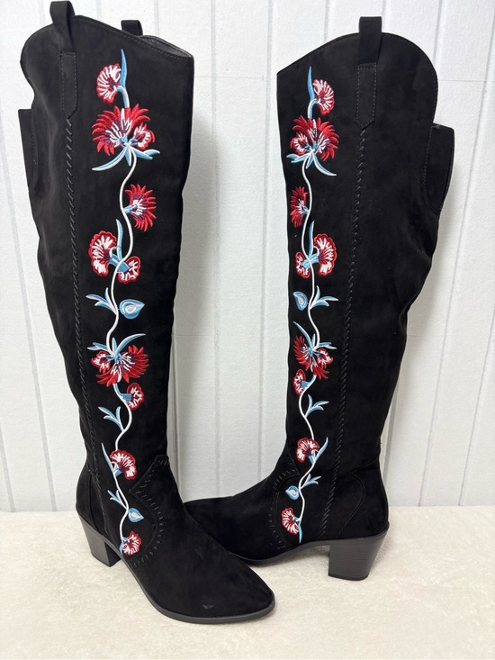 Carlos by Carlos Santana Shoes - Carlos Santana Alexia Over the Knee Boots Womens 9.5M Black Floral Embroidered